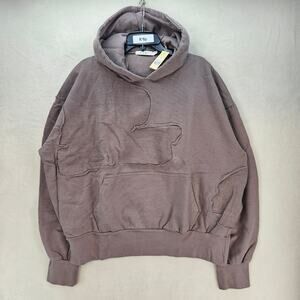 MNML MEN'S MEDIUM PURPLE WASHED PANELED PULLOVER HOODIE NWT